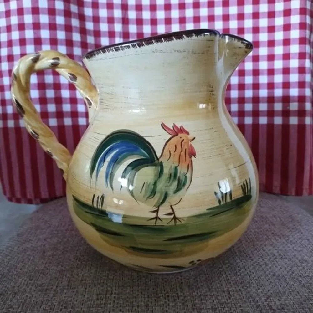 HOME Ceramic Rooster Pitcher Yellow Glossy Decorative Dishwasher Safe Chickens